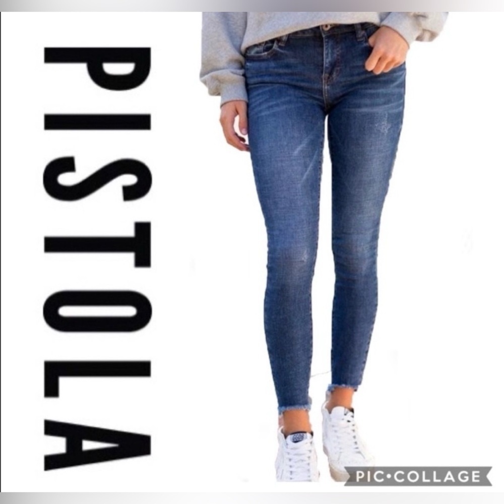 Pistola High Rise Ankle Length Stretch Skinny Jeans With Raw Hem Size 31
